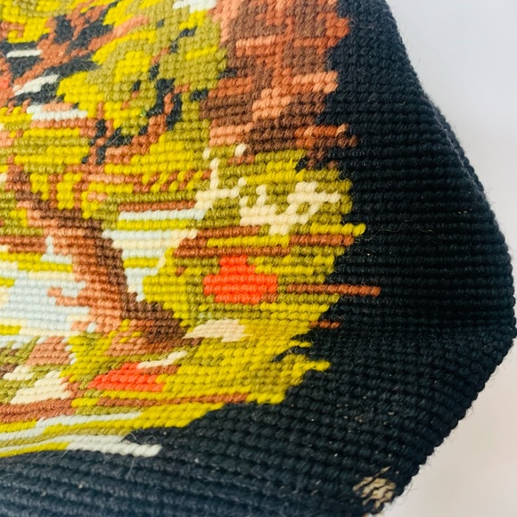 VTG NEEDLEPOINT DOUBLE SIDED  PURSE BAG HOUSE TREES Lak - Picture 5 of 6